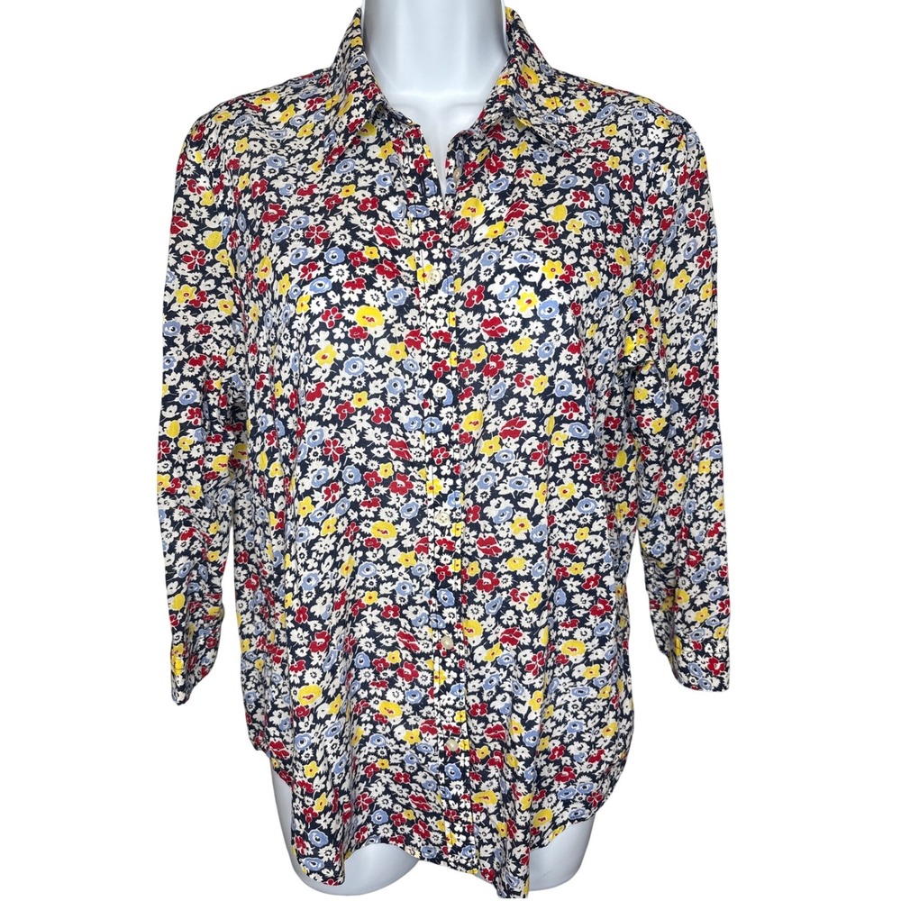 Lauren Ralph Lauren Womens Navy Floral Button Up Shirt M Cottagecore Lightweight